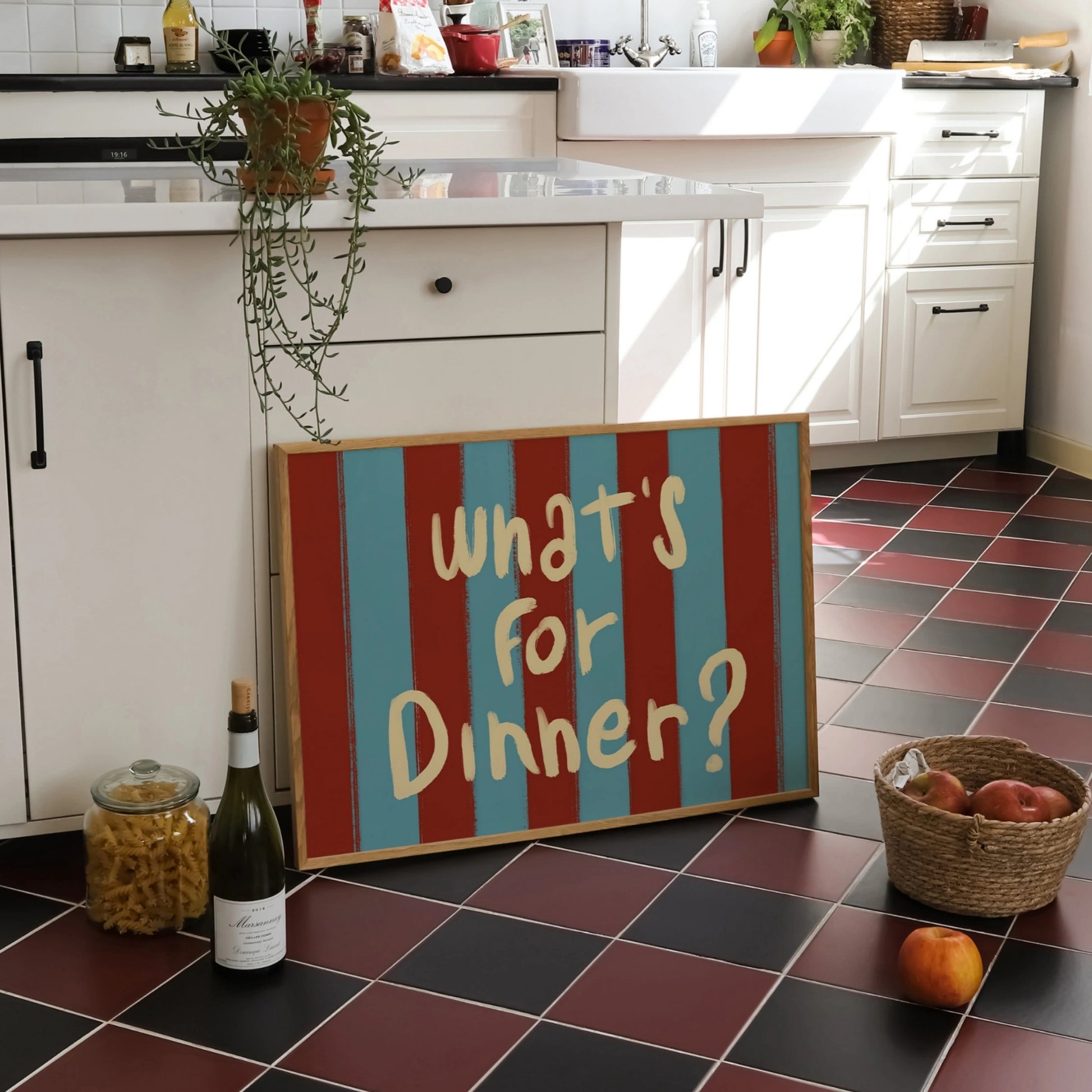 Decorazione murale per la tavola da pranzo italiana – Stampa di pasta, vino e cucina