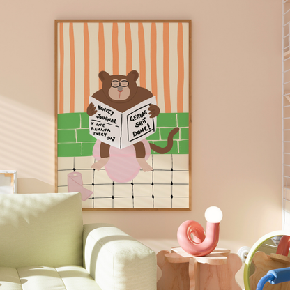 Funny Monkey Bathroom Wall Art – Maximalist Toilet Poster