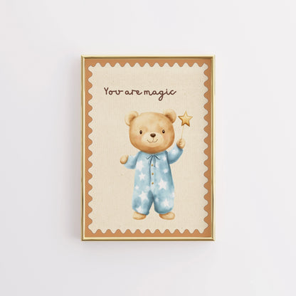Magic Bear Wall Art - Blue Pajama Nursery Print