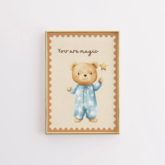 Magic Bear Wall Art - Blue Pajama Nursery Print