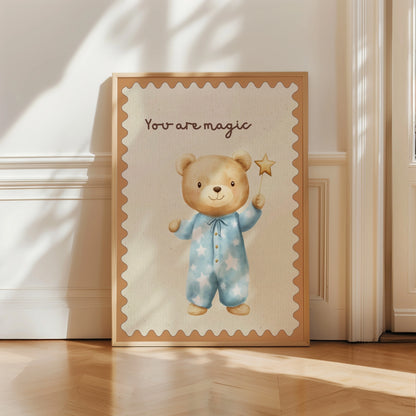 Magic Bear Wall Art - Blue Pajama Nursery Print