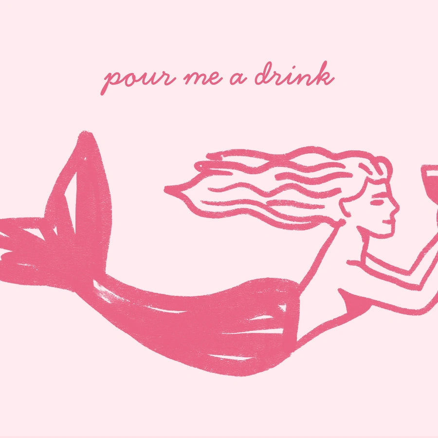 Pour Me a Drink Mermaid Print – Pink Coastal Wall Art