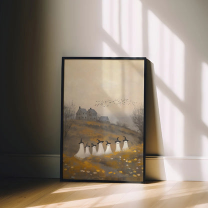 Ghost Parade Halloween Print – Spooky Witchy Ghosts in Fall Field