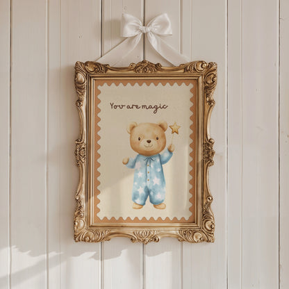 Magic Bear Wall Art - Blue Pajama Nursery Print