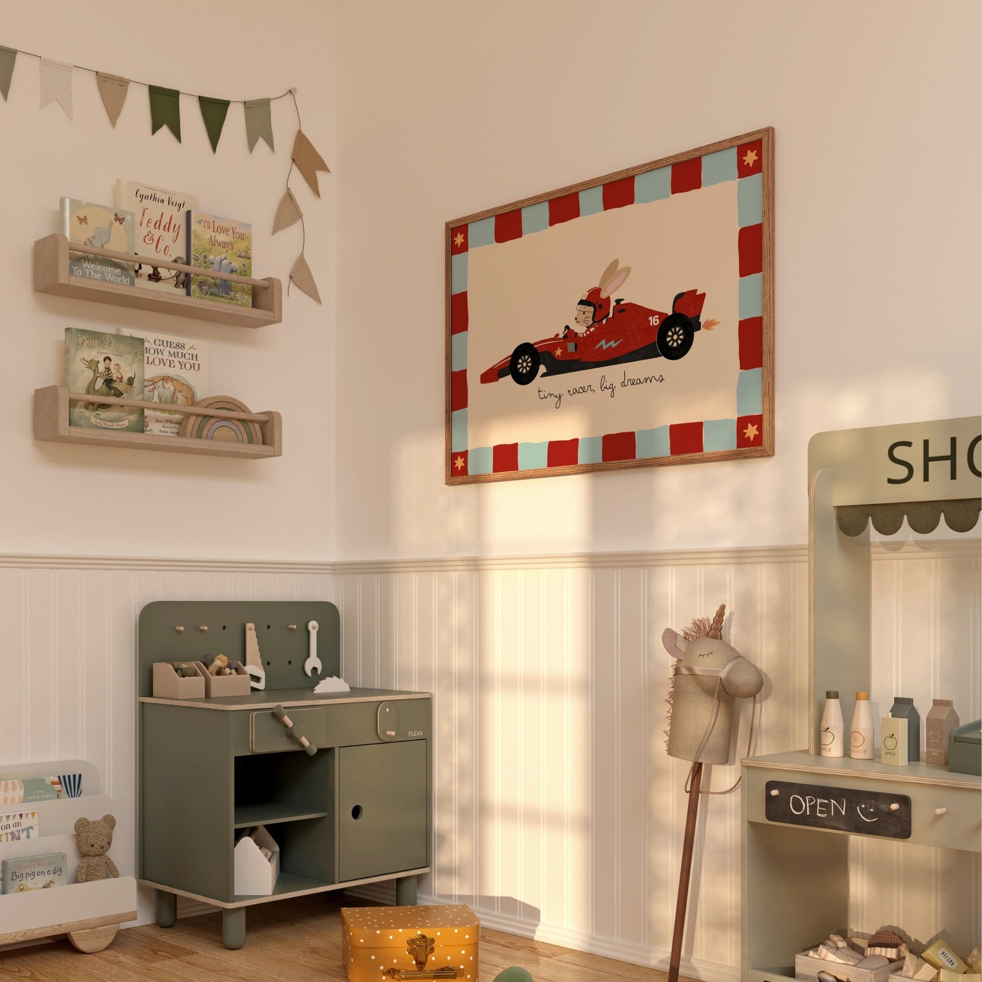 Race Car Bunny Nursery Print
