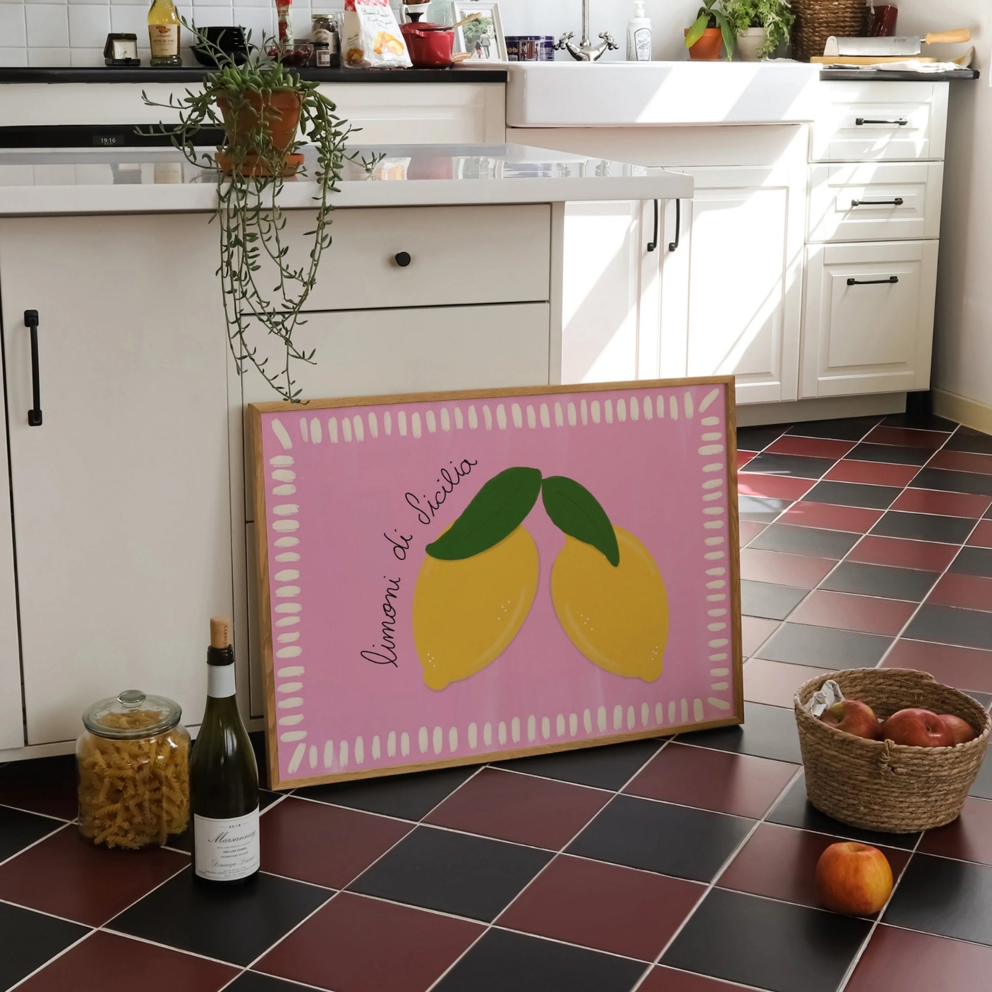 Decorazione murale per la tavola da pranzo italiana – Stampa di pasta, vino e cucina