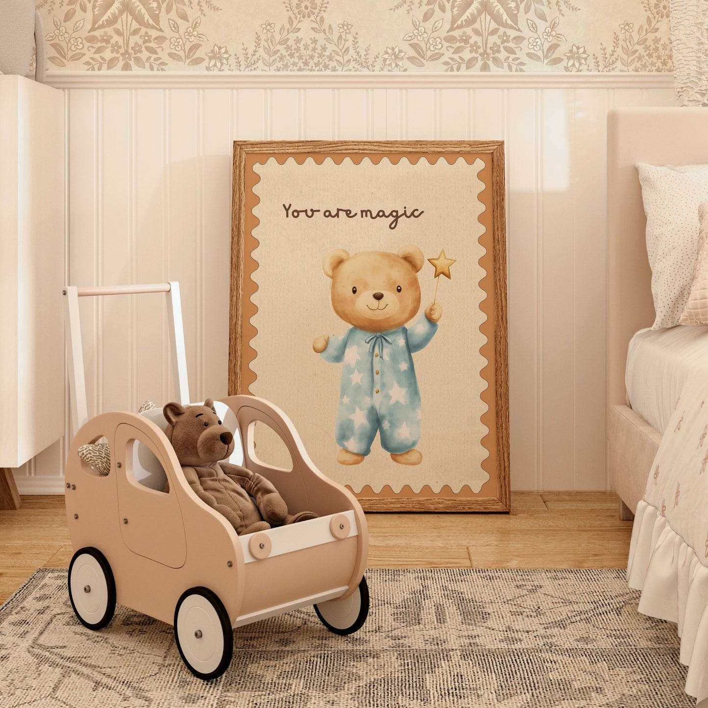 Magic Bear Wall Art - Blue Pajama Nursery Print