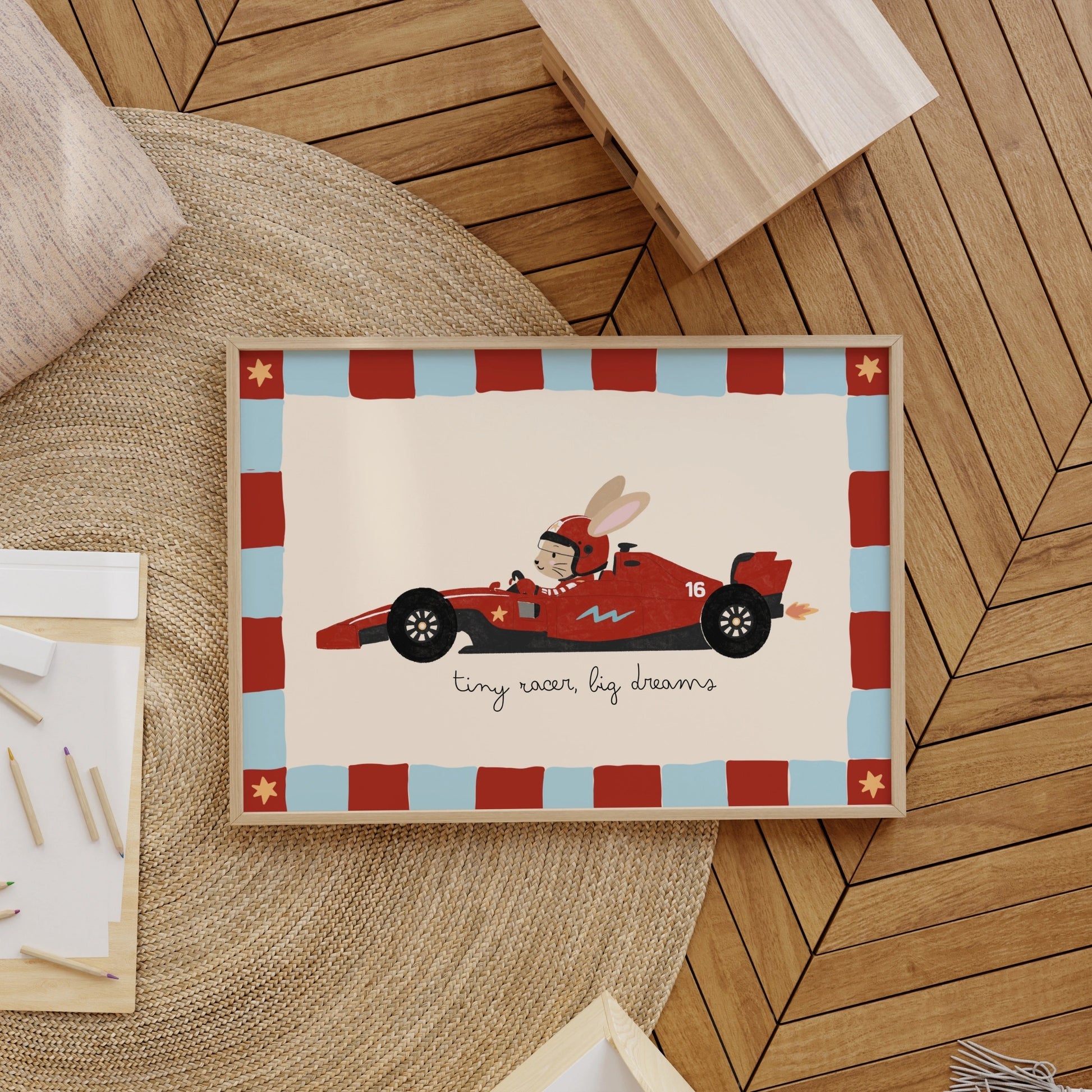 Race Car Bunny Nursery Print