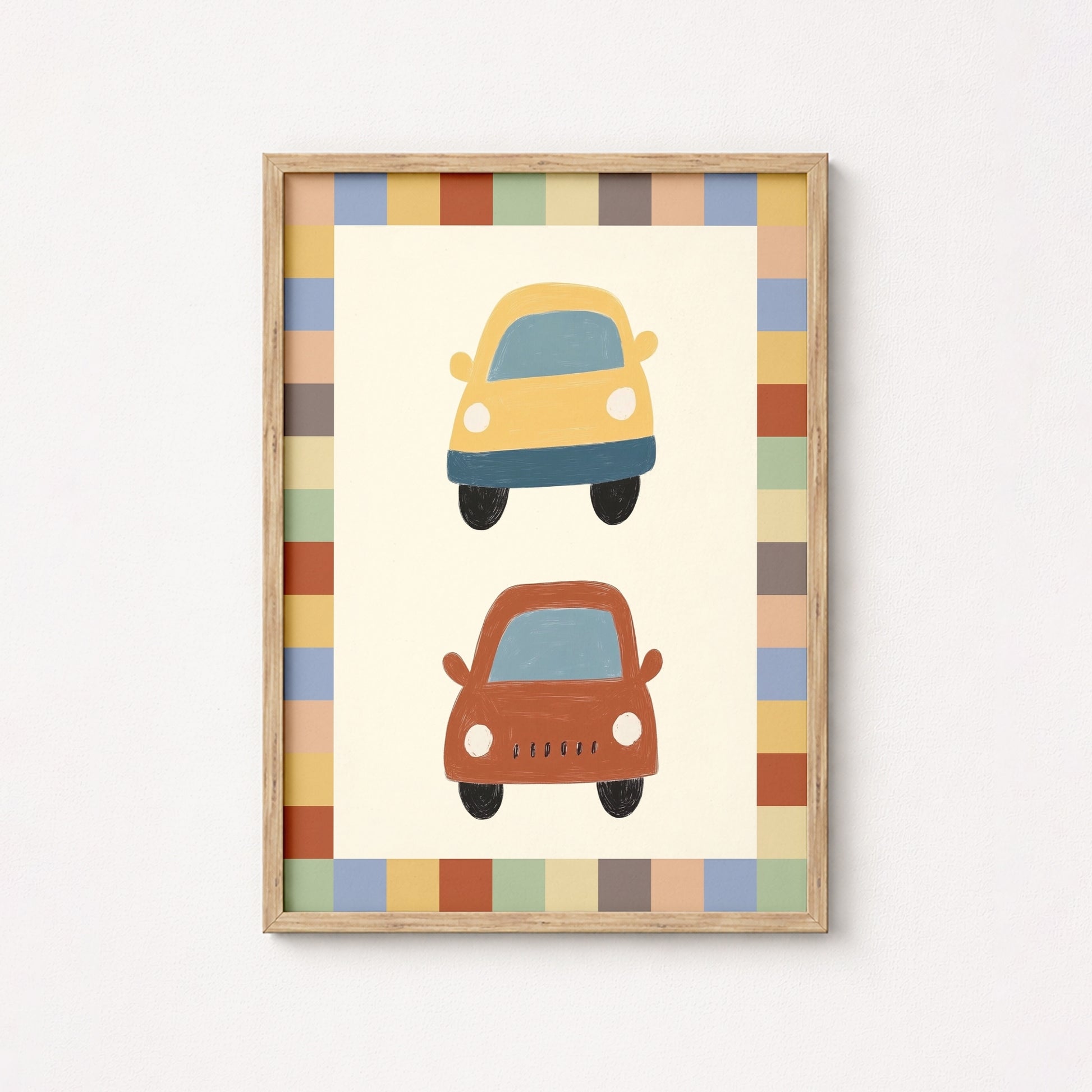 Arte murale per bambini con auto - Stampa colorata per la cameretta dei bambini