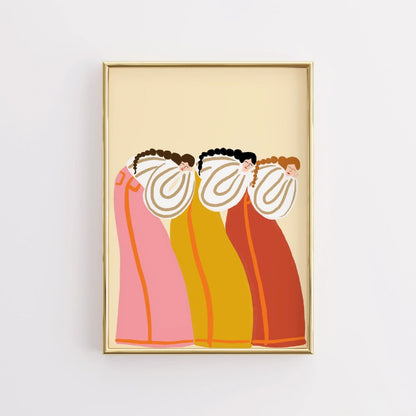 Sisterhood Boho Wall Art – Feminine Folk in Sunset Hues