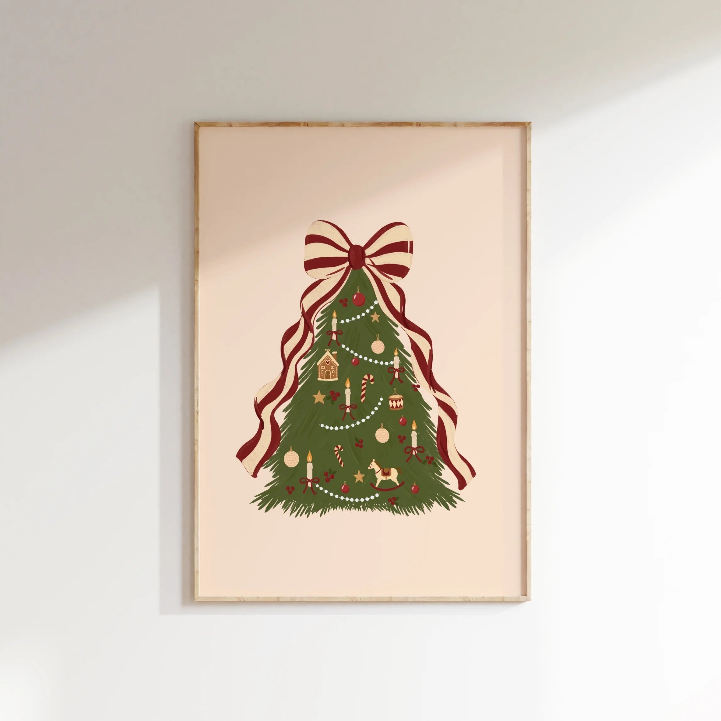 Vintage Christmas Tree with Striped Bow – Weihnachtsposter