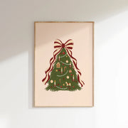 Vintage Christmas Tree with Striped Bow – Poster di Natale