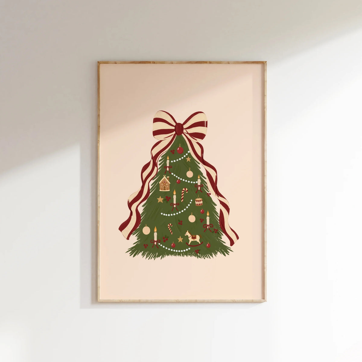 Vintage Christmas Tree with Striped Bow – Poster di Natale