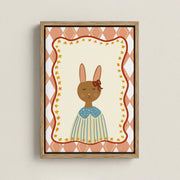 Vintage Bunny in a Blue Dress – Toile murale sur toile pour chambre de bébé et enfants