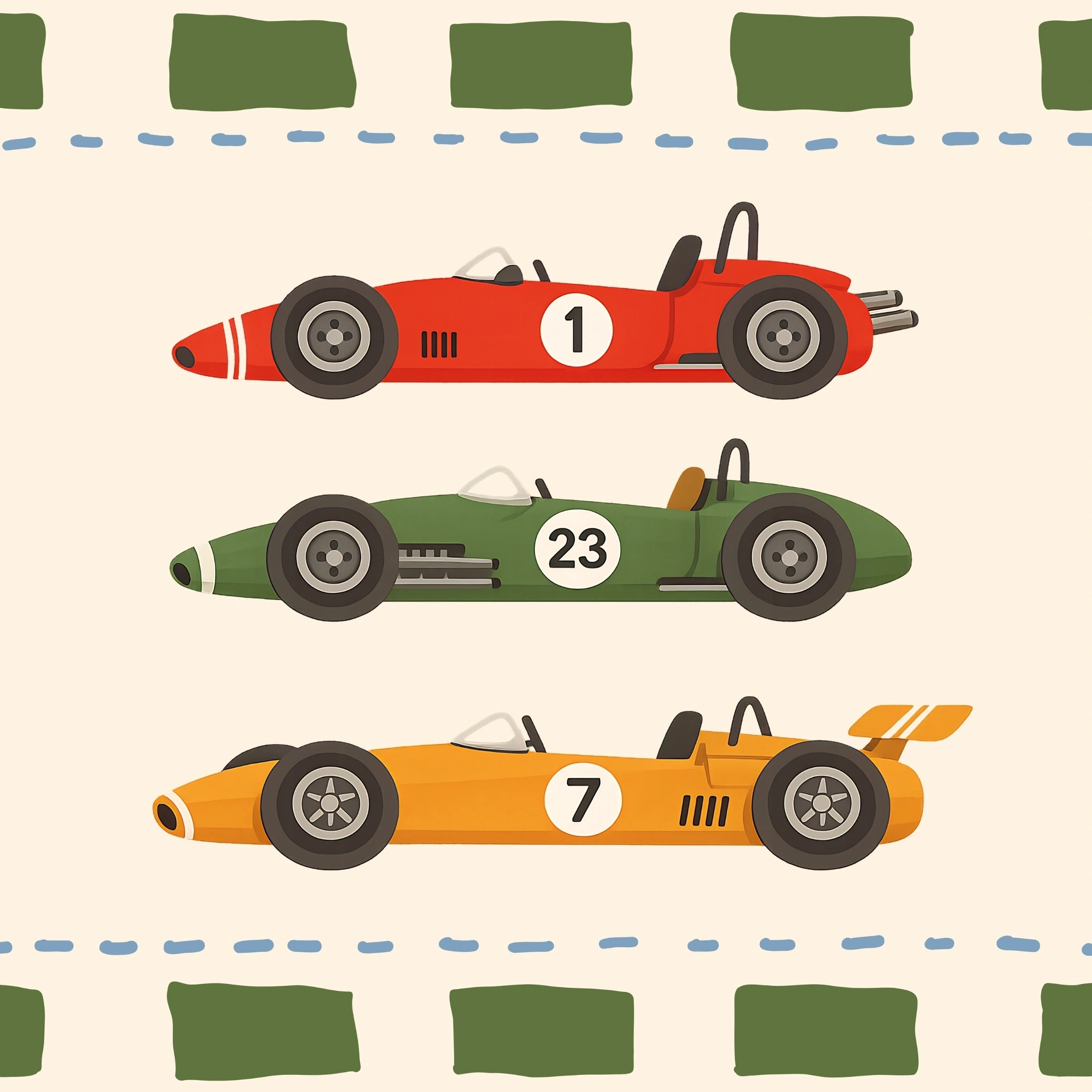 Vintage Race Cars Nursery Print