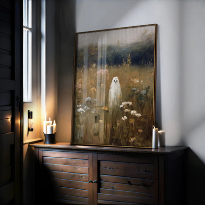 Ghost in a Wildflower Field – Moody Halloween Wall Art
