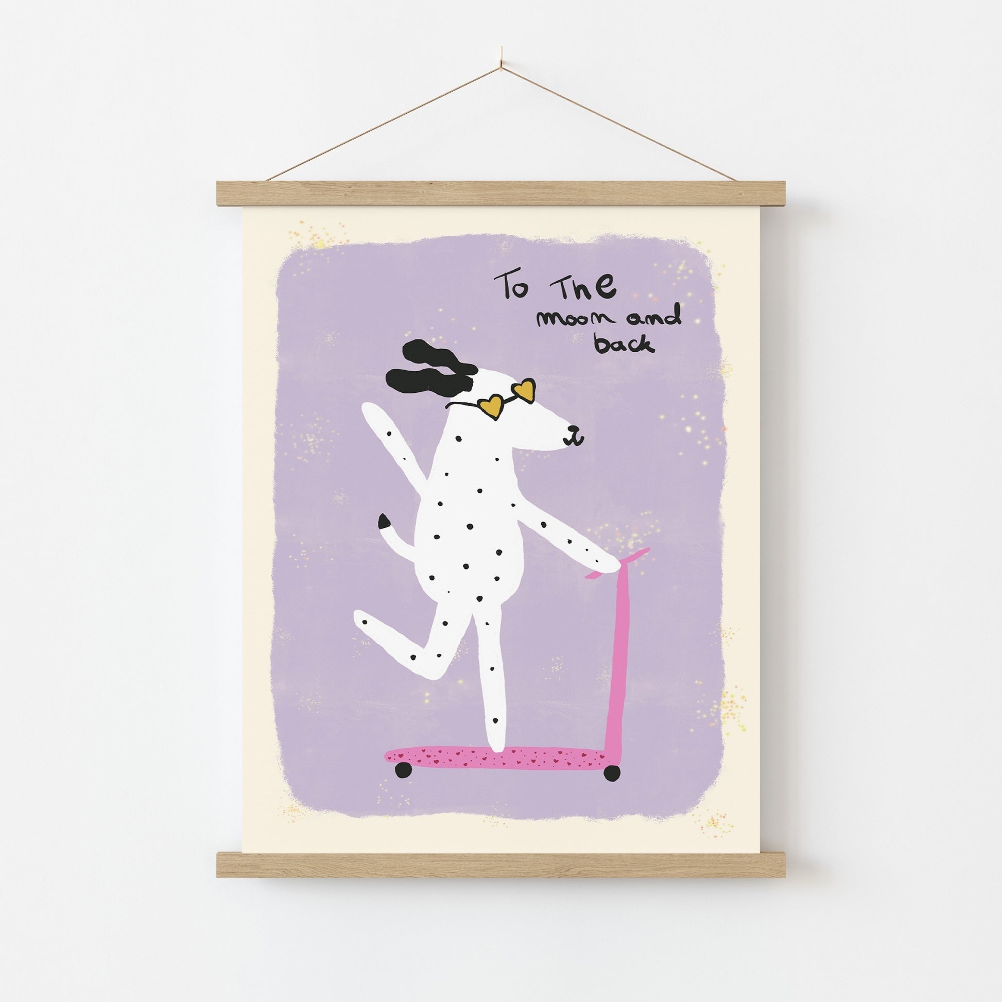 To the Moon Dog Print – Cute Scooter Wall Art for Kids