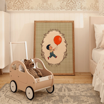 Vintage Boy Balloon Wall Art - Red Balloon Kids Print