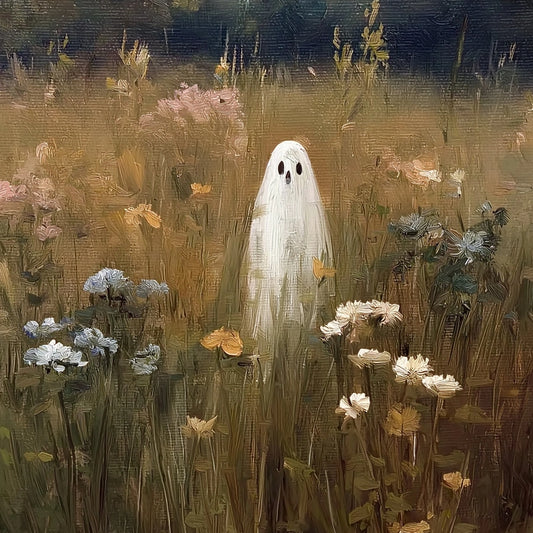 Ghost in a Wildflower Field – Moody Halloween Wall Art