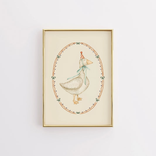 Party Duck Wall Art - Whimsical Farm Animal Print