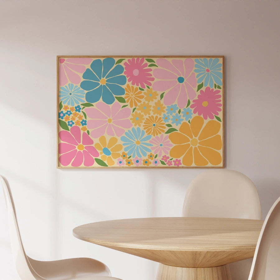 Retro Flower Power Print – Colorful Floral Wall Art