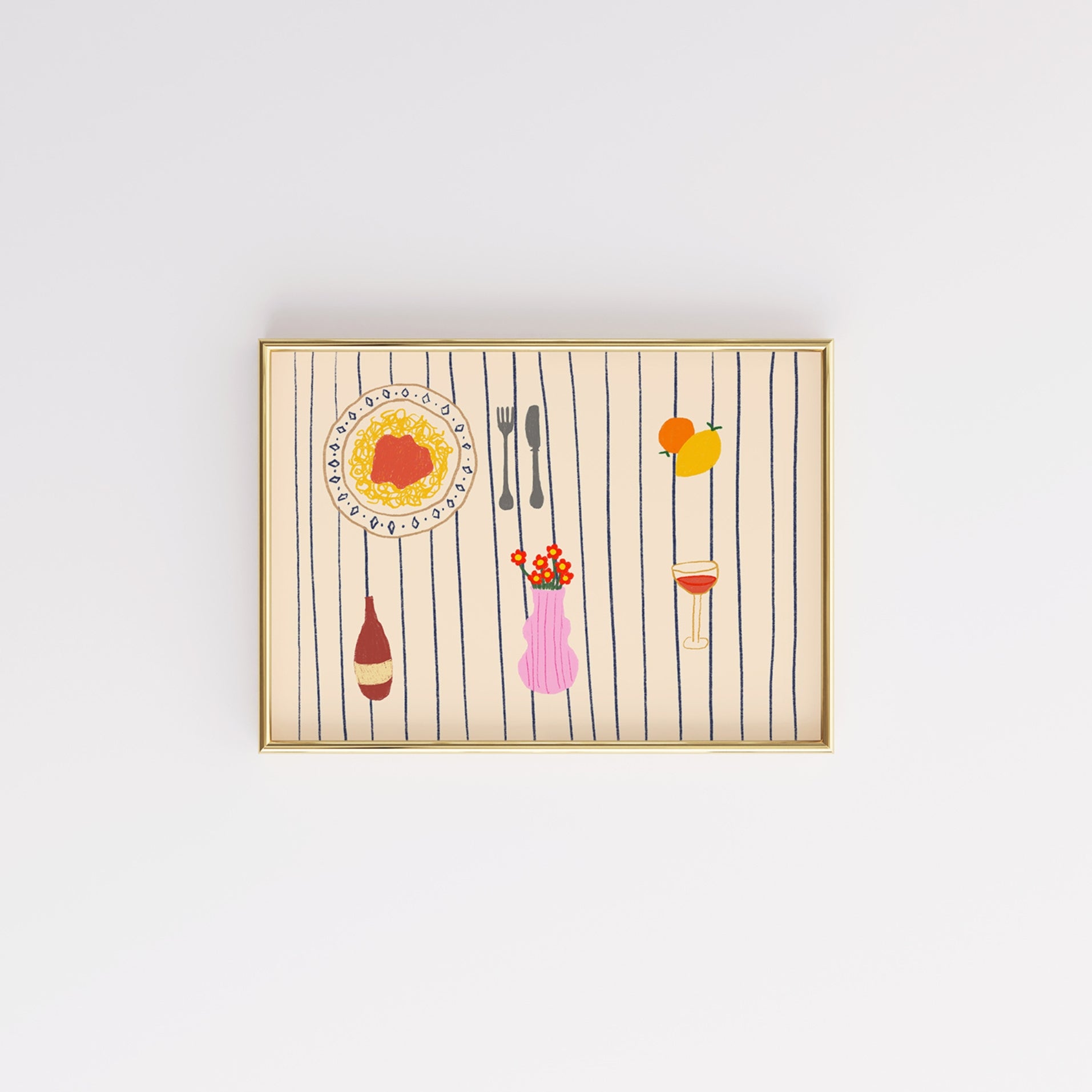 Decorazione murale per la tavola da pranzo italiana – Stampa di pasta, vino e cucina