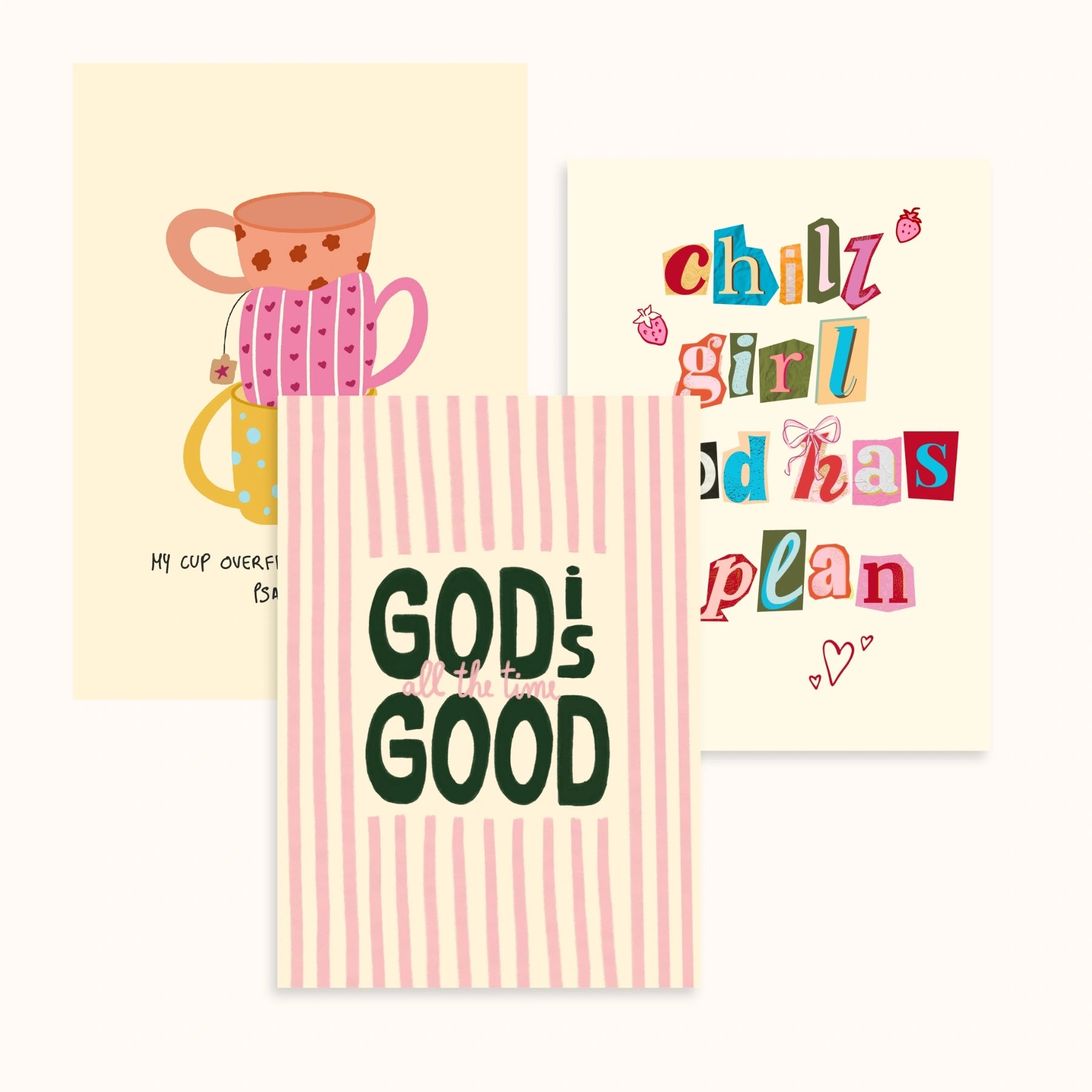 Set di 3 quadri da parete cristiani rosa