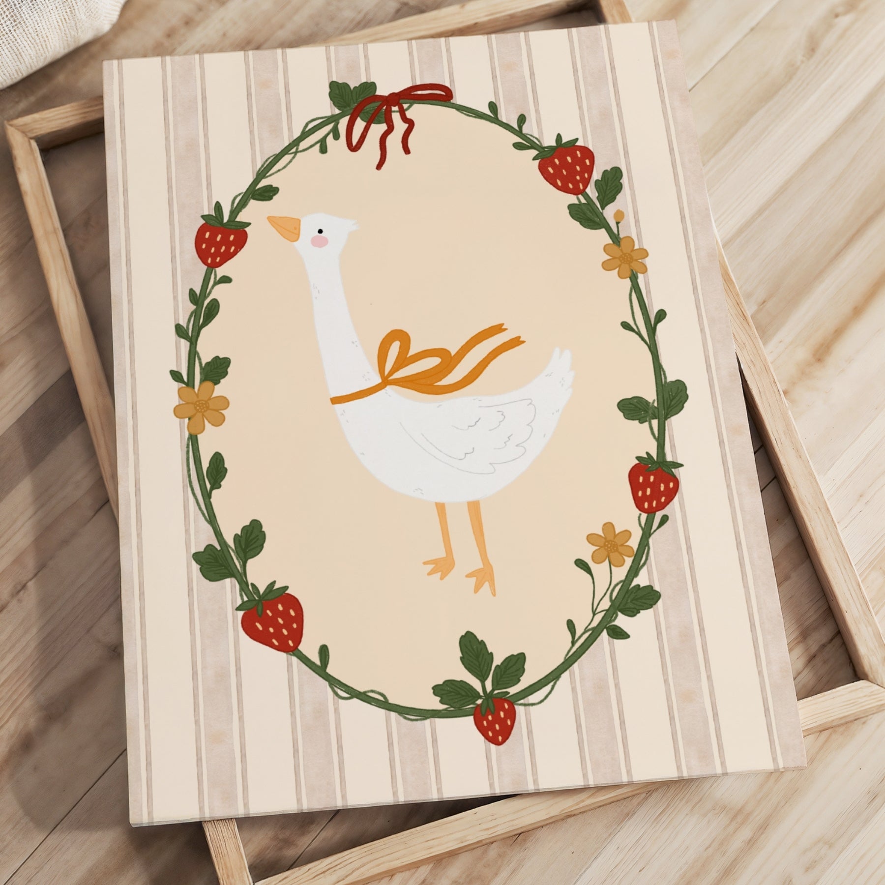 Goose and Strawberry Canvas Wall Art