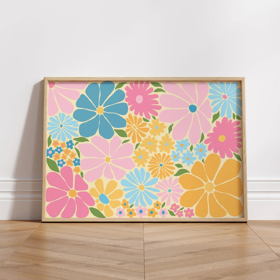 Retro Flower Power Print – Colorful Floral Wall Art