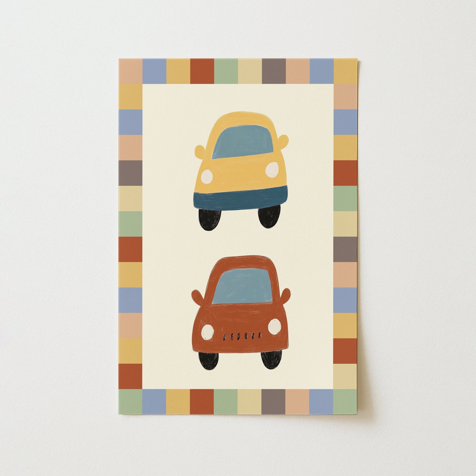 Arte murale per bambini con auto - Stampa colorata per la cameretta dei bambini