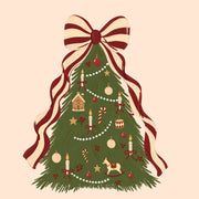 Vintage Christmas Tree with Striped Bow – Poster di Natale