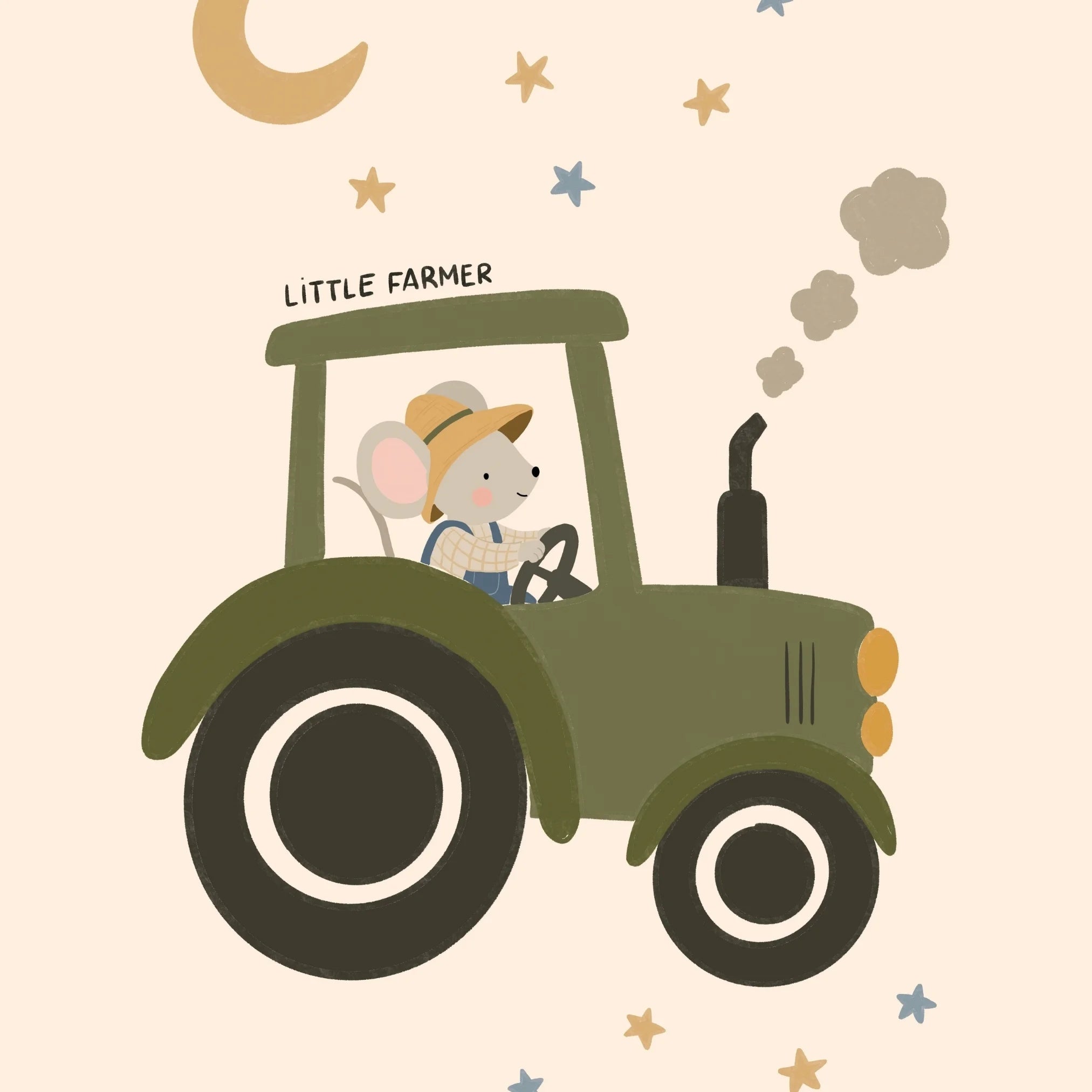 Little Farmer Mouse on Tractor – Nursery & Kids Wall Art
