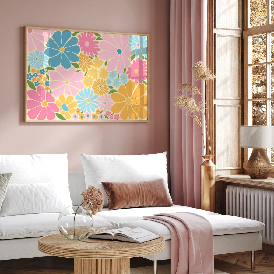 Retro Flower Power Print – Colorful Floral Wall Art