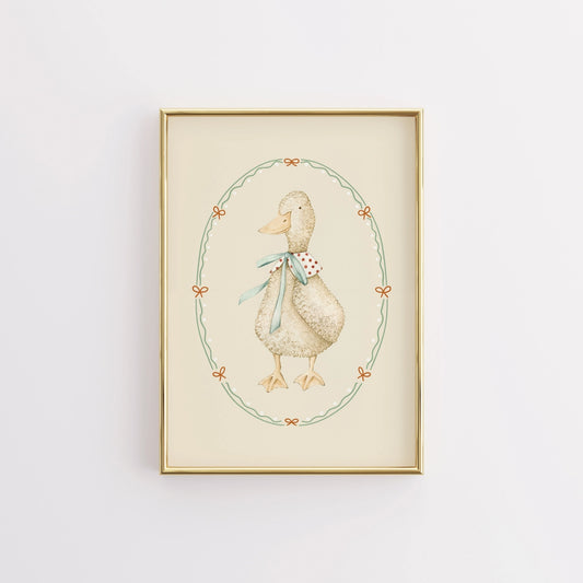 Curly Duck Wall Art - Vintage Farm Nursery Print