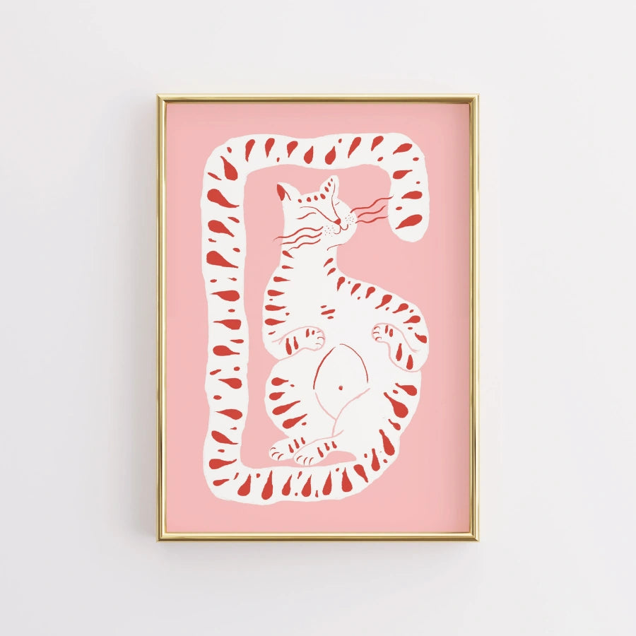 Whimsical Cat Wall Art – Pink Maximalist Animal Print