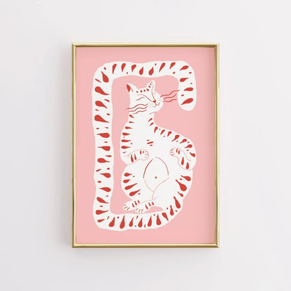 Whimsical Cat Wall Art – Pink Maximalist Animal Print