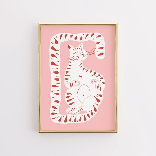 Whimsical Cat Wall Art – Pink Maximalist Animal Print