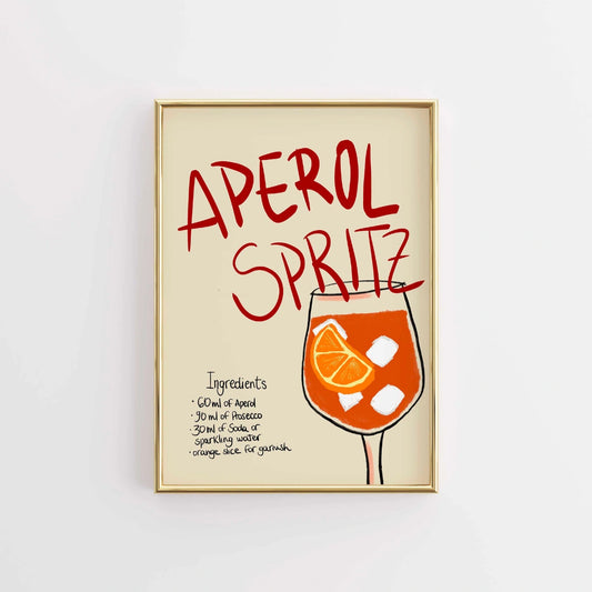 Aperol Spritz Recipe Print – Retro Cocktail Wall Art