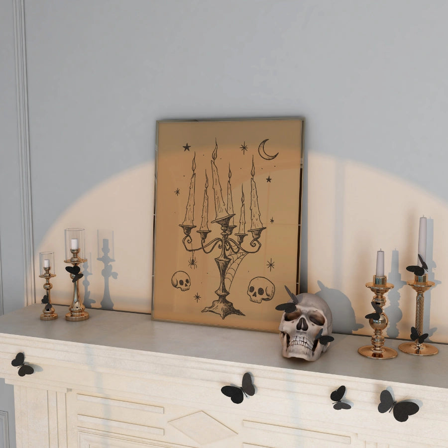 Gothic Candelabra Halloween Print – Witchy Candle Art