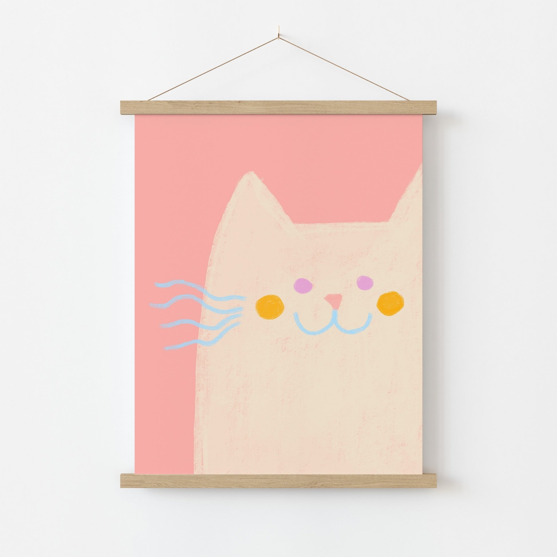 Pink Cat Nursery Wall Art – Whimsical Pastel Animal Print for Kids