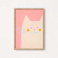 Pink Cat Nursery Wall Art – Whimsical Pastel Animal Print for Kids