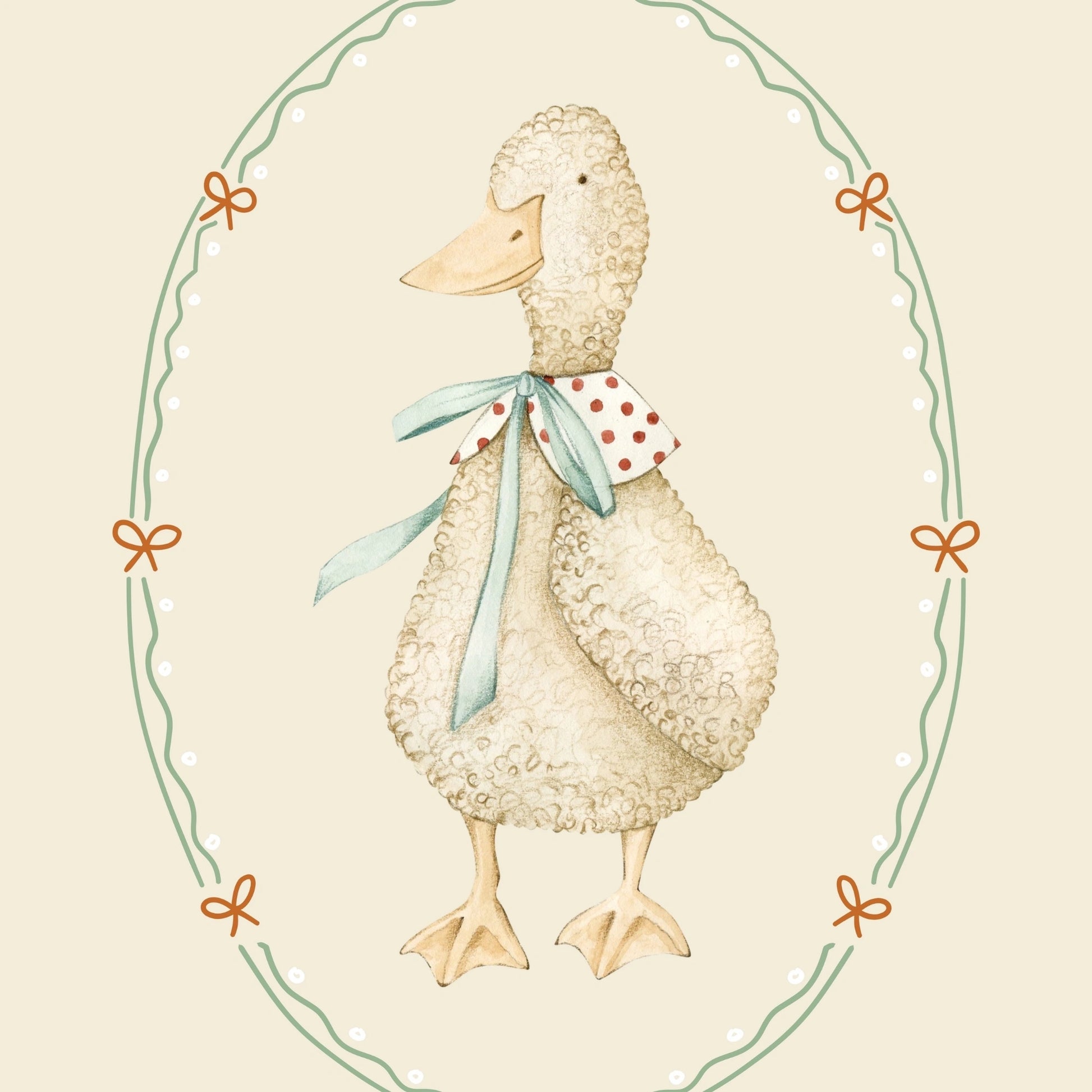 Stampa artistica da parete "Anatra Ricciolina" - Stampa vintage per cameretta con fattoria, decorazioni vintage per camerette