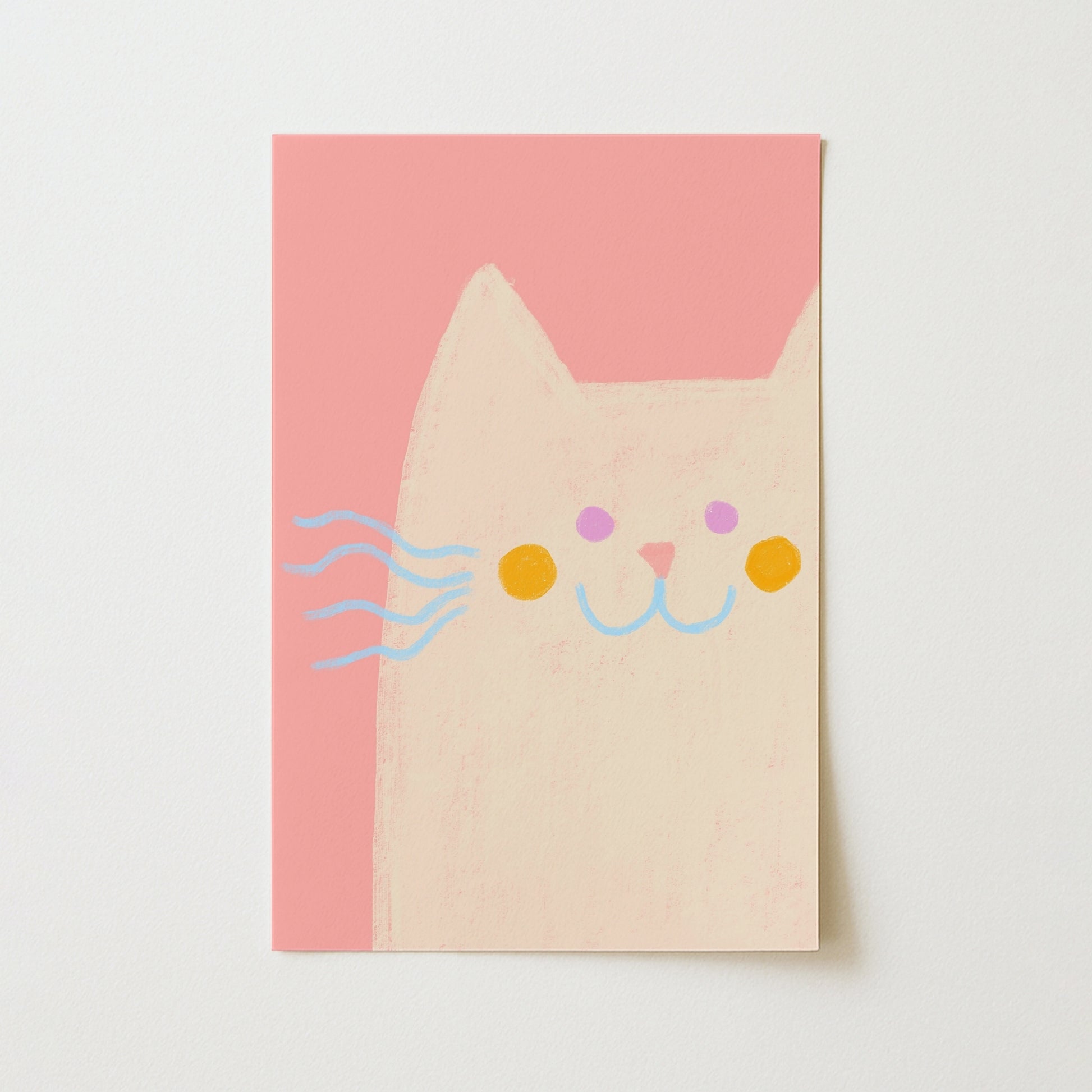 Pink Cat Nursery Wall Art – Whimsical Pastel Animal Print for Kids