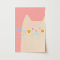 Pink Cat Nursery Wall Art – Whimsical Pastel Animal Print for Kids