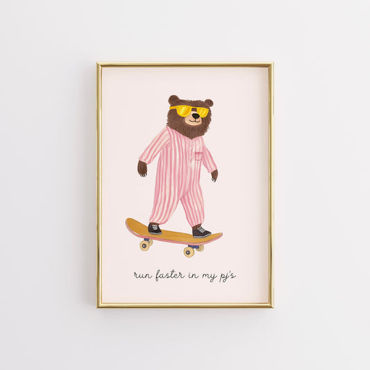 Skater Bear Wall Art – Funny Animal Poster