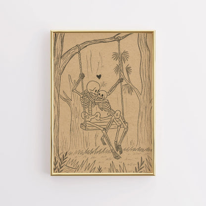 Skeleton Couple Swing Print – Romantic Gothic Halloween Art