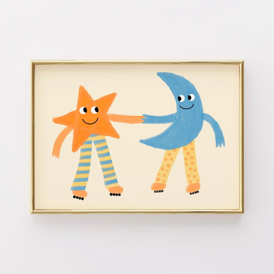 Moon and Star Nursery Print – Cute Celestial Wall Art for Kids Room