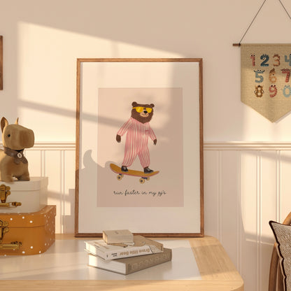 Skater Bear Wall Art – Funny Animal Poster