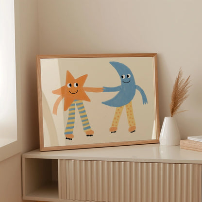 Moon and Star Nursery Print – Cute Celestial Wall Art for Kids Room