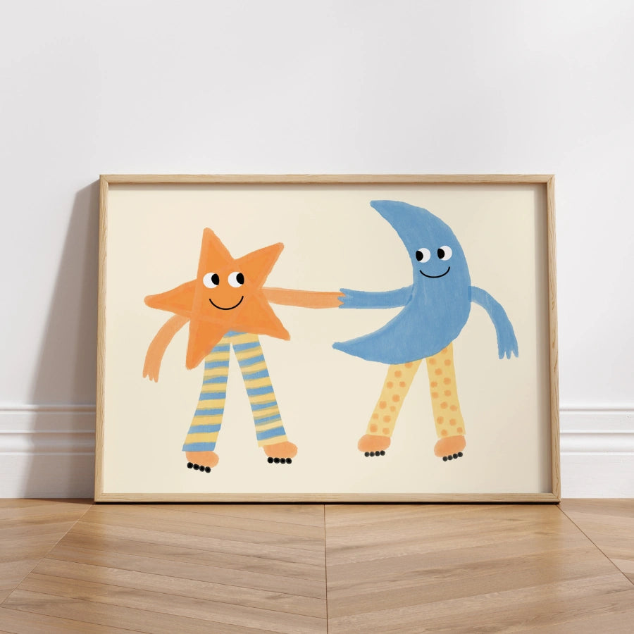 Moon and Star Nursery Print – Cute Celestial Wall Art for Kids Room